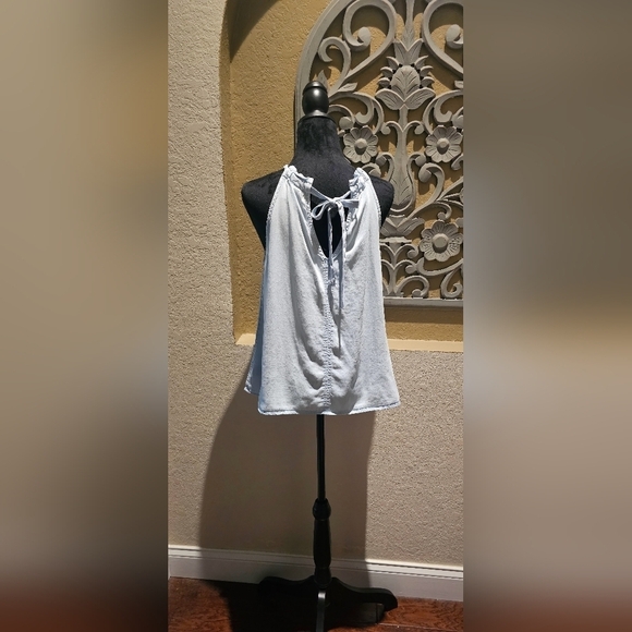 Time And Tru Tie Halter Light Denim Blue Wash Large Lightweight - Picture 2 of 6